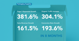 Metrics showing improvements in packing supply SEO