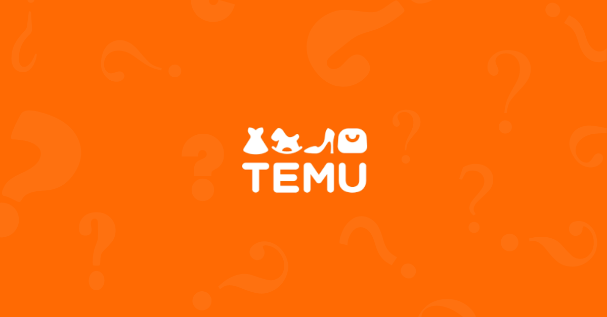 The Temu logo with question marks