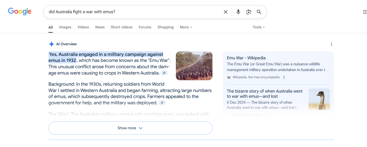 AI Overview search results on Google