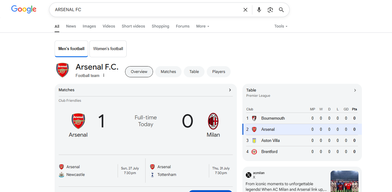 Weather and Sports Results on Google