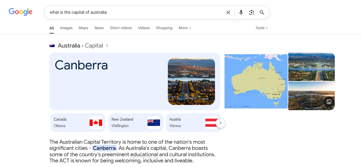 Direct Answers search result on Google
